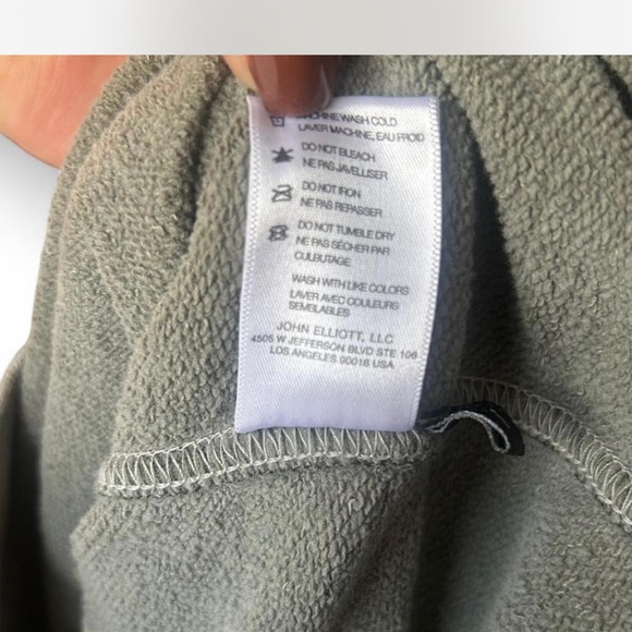 |John Elliot| Men's Fitted Cotton Crewneck Sweater in Washed Olive Green Sz SM - Picture 5 of 7
